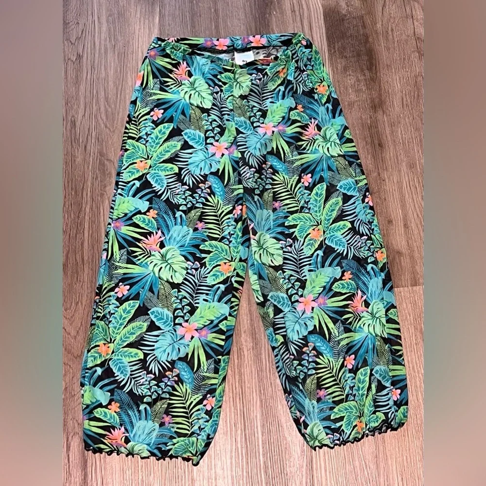 Girls Art Class Botanical Design 2 Piece Bathing Suit With Sheer Cover-up Pants